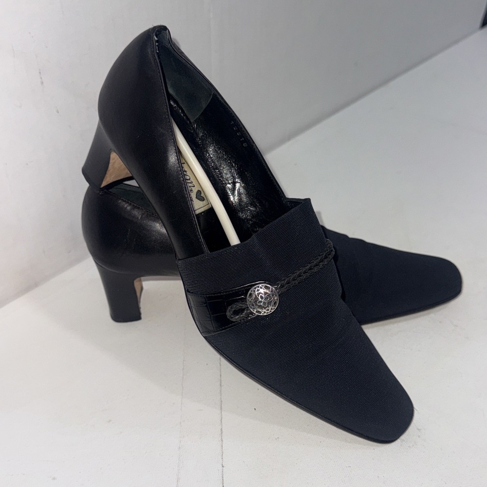 Vintage Y2K Brighton Quincy Black Italy Mesh Braided‎ Leather Closed Toe Heels 9